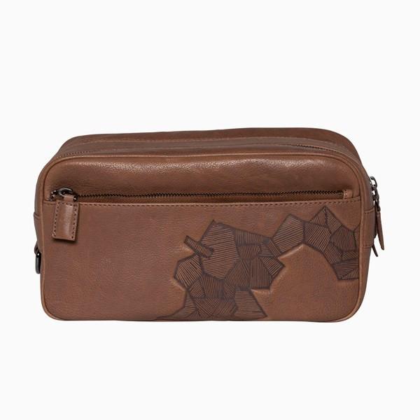 Toiletry Bag - Grafisk Men's Toiletry Bag - Mushroom Brown Leather