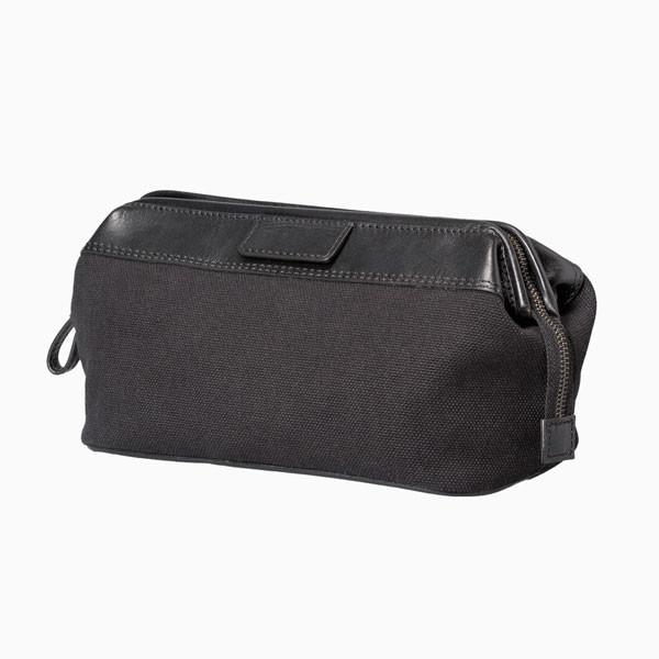 Toiletry Bag - Striga Men's Toiletry Bag - Black Canvas & Leather