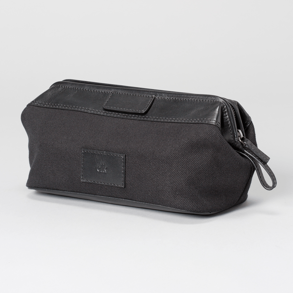 Toiletry Bag - Striga Men's Toiletry Bag - Black Canvas & Leather